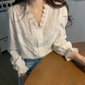 Bluze Camasi Femei de Primăvară Femei Uza Dantelă margine Elegant Printesa Solid Retro All-meci Data pe Zi Petrecere de Moda Ulzzang Ins