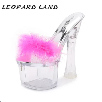 LEOPARD TEREN 34-43 cristal papuci de casă 18mm feminin impermeabil tabelul anti hick fund super sexy cu toc de Cristal Pompe LFD