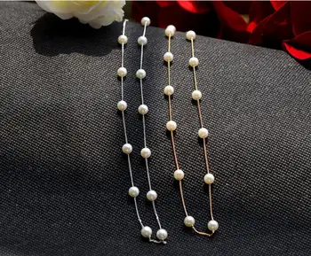 OL Stil Drăguț Alb/Aur Șirag de mărgele Mici Perle Clavicula Colier Argint Aur C Moda Gât Colier pentru Femei cel Mai bun Cadou