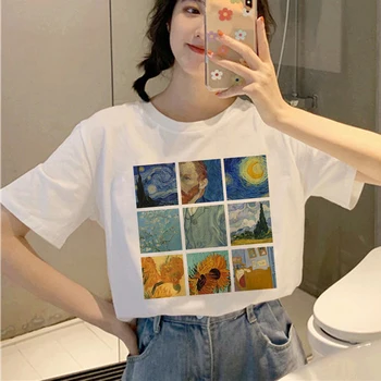 Harajuku Van Gogh Amuzant Tricou Femei Ullzang 90 Estetice T-shirt Graphic Grunge Stil coreean Tricou Ulei de Artă de Top Teuri de sex Feminin