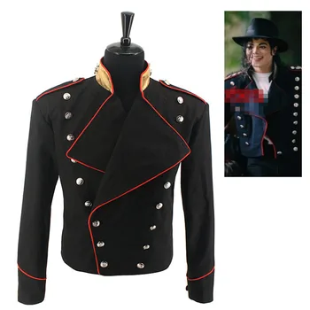 Rare MJ Michael Jackson Red & Black Militare Anglia Stil Informal Rece Geaca de Îmbrăcăminte exterioară