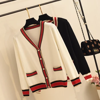 2020 toamna coreean V-neck mozaic perle butoane cardigan femei Elegant pulover Modis alb negru topuri new sosire