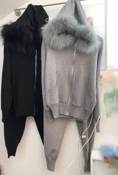 ALPHALMODA de Iarnă din 2018 Nou Tricotate Costume de Blană cu Glugă Sacou Tricot Pantaloni de Moda pentru Femei Pantaloni Chandal Mujer Costum Sudoare