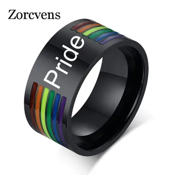 ZORCVENS 2020 Nou 316L din Oțel Inoxidabil Negru Email Curcubeu LGBT Pride Inel Pentru persoanele Lesbiene, Homosexuale, Nunta Inel de Logodna Bărbați