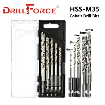 Drillforce 5PCS Cobalt burghie HSS poftă de mâncare M35 Burghiu Pentru Oțel Inoxidabil de Foraj Set 4/5/6/8/10mm Schimbare Rapidă prindere Hexagonal