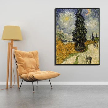 Celebrul Pictor Van Gogh - Road cu Chiparos Sub Cerul Înstelat Poster Canvas Tablou de Perete de Arta Pictura pentru Camera de zi Decor Acasă