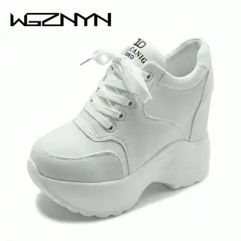 WGZNYN Femei Adidași Casual Platforma Formatori Pantofi Albi Woman10CM Tocuri Toamna Pene Respirabil Înălțimea Creșterea Pantofi W705