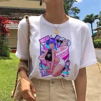 Luslos Japonia Stil Val De Imprimare T Tricoul Estetice Femei De Vara Noi Cu Maneci Scurte T-Shirt Alb, De Bumbac, O-Neck Top De Moda 2020 Femme