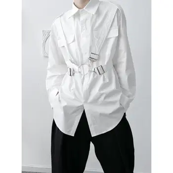 IEFB /bărbați îmbrăcăminte de Primăvară nou stil funcțional negre, cămăși albe de bumbac vrac nișă casual de dimensiuni mari topuri cu maneci lungi eticheta 9Y3949