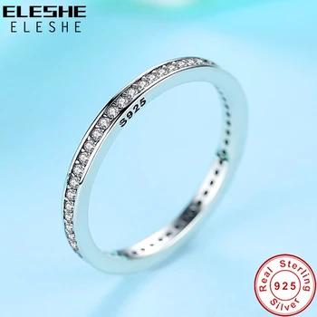 ELESHE Veritabil 925 Sterling Silver Ring Clear CZ pot fi Stivuite Rotund Deget Inel pentru Femei Nunta Logodna Bijuterii Cadou de Crăciun
