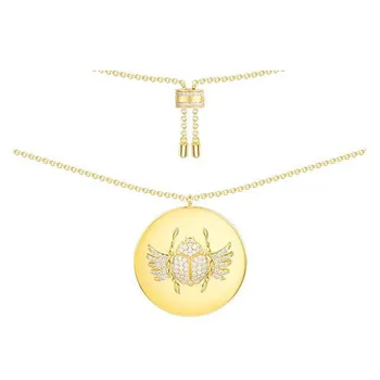 Argint 925 cu Aur Galben de Culoare Scarabeu Monedă Colier Pandantiv Cubic Zirconia Incrustate CZ Cravată Egipt Femei frumoase Bijuterii