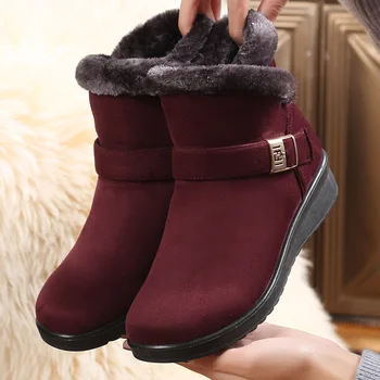 Adidași de piele de căprioară femei cizme de zăpadă 2021 solid plat cu pluș cald cizme de zapada pentru femei cu fermoar pantofi casual femei de iarnă cizme glezna