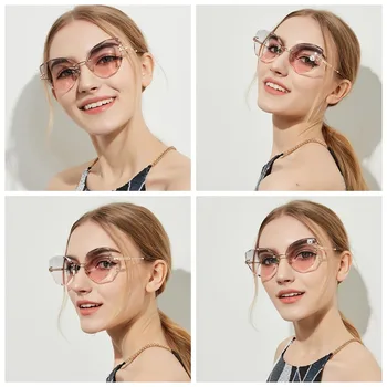 Noi Doamne Elegante Ochi de Pisica ochelari de Soare pentru Femei Brand Designer F de moda de Cristal Ochelari de Soare de sex Feminin de Ochelari fără ramă Nuante