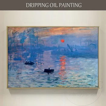 Artist de Mână-pictat de Înaltă Calitate Impresie, Răsărit de soare Peisaj Pictura in Ulei pe Panza Reproduce Monet, Impresie, Răsărit de soare Pictura