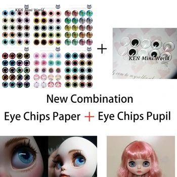 Noua Combinație De 5 Perechi de Ochi Chips-uri de Elev + 10 Perechi de Ochi chips-uri Model de hârtie Curcubeu Strălucitor de Culoare pentru 1:6 Păpuși Ochi Instrumente DIY
