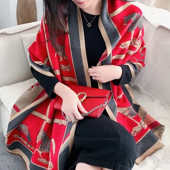 Femeile Cașmir Eșarfă Cald Iarna Pashmina Foulard Șaluri Împachetări pentru Damele de Lux, Lanț de Imprimare Bandană Eșarfe de Moda 2020
