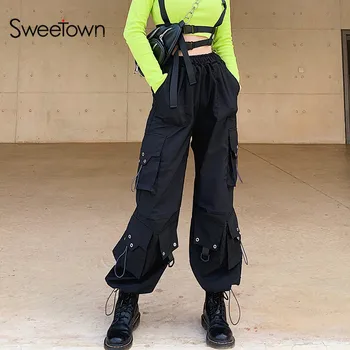 Sweetown Liber Casual Largi Picior Pantaloni Femei Mare Elastic Talie Pantaloni Largi Japonez Harajuku Hip Hop Streetwear Pantaloni