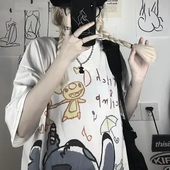 Drăguț Japonia Harajuku Hip Hop tricouri Femei Vara Maneci Scurte Largi Tricou Femei Kawaii Supradimensionate de Desene animate T Shirt Femei