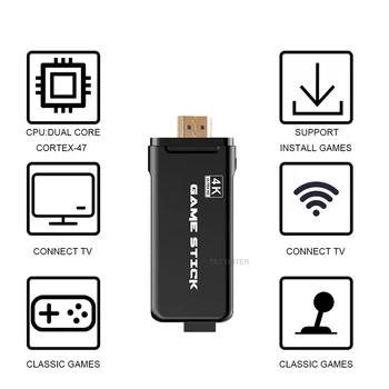 4K Video, Consolă de jocuri 64GB 2.4 G Dublu Controler Wireless Gamepad Suport PS1 Clasic Retro Joc Consola Compatibil HDMI Ieșire