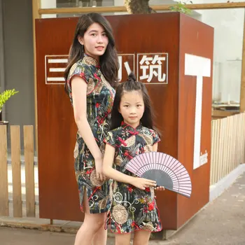 Familia Costume, Mama Fiica Rochii de vara rochie copii vânt național cheongsam dressup mama fiica cheongsam