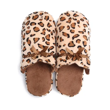 De sex feminin Papuci de Catifea Scurte pentru Femei Papuci de Cauciuc Leopard Print Papuci de Pluș Drăguț Arc Papuci de Casă Iarna Confortabil Pantofi