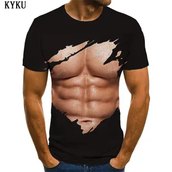 KYKU Brand Musculare tricou Barbati Muschii Abdominali Amuzant tricouri tricouri Negre 3d Mens Îmbrăcăminte Punk Rock Moda Slim Topuri