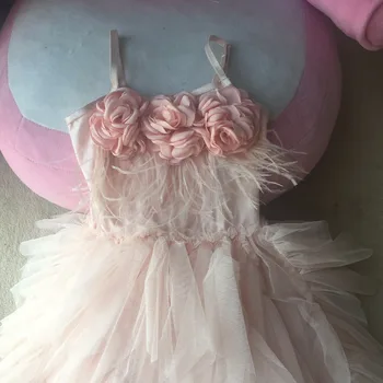 Fete dulci anul nou roz printesa rochie de flori de lux copii blana tutu articole de îmbrăcăminte pentru fetițe sling rochie de petrecere vestido