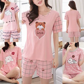 Drăguț Casual cămașă de Noapte Serviciu Acasă Scurt Pijamale de Vară Fată Tânără, cu Maneci Scurte din Bumbac, Pijamale Pentru Femei M-2XL