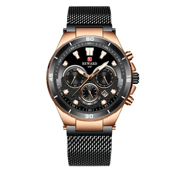 RECOMPENSA Ceasuri Barbati Brand de Top Simplu Cronometru rezistent la apa curea din Otel de Aur Men Sport Ceasuri reloj hombre relogio masculino