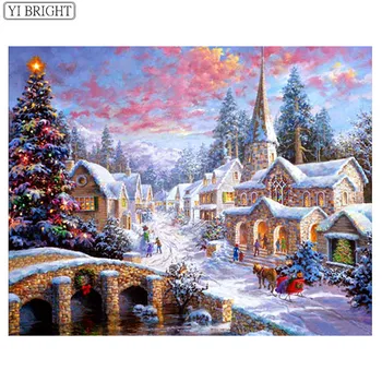 5d diy diamant pictura cruciulițe diamant broderie peisaj, iarnă, zăpadă, copac, peisaj și diamant mozaic de Crăciun XY1