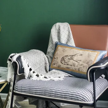DUNXDECO față de Pernă Decorative, Talie Pernă Vintage din Satin Leopard Casa de Lux Canapea de Birou Scaun Coussin lenjerie de Pat Decor