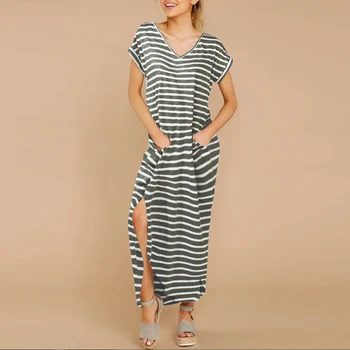 Vara Casual, Maxi Lung Pijamale 2021 cămașă de noapte cu Dungi O Gât Scurt Maneca Cămașă de noapte pentru Femei de Imprimare Sleepwear Rochie de Noapte 5XL