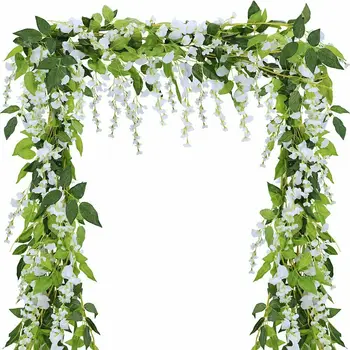 8X 2M ALB Artificiale Wisteria ivy fals flori, flori artificiale, ghirlande de flori de viță de vie Ghirlanda de Frunze de Plante în aer liber/Home decor