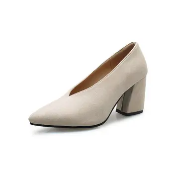 ZawsThia primavara toamna V cut design de bloc tocuri retro elegant pantofi de damă femeie pompe tocuri dimensiunea 33-48 zapatos de mujer