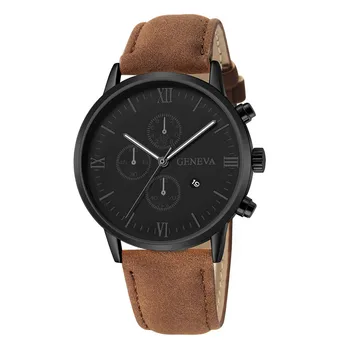 GENEVA brand de lux de moda pentru bărbați din oțel inoxidabil ceas sport vine cu funcție de calendar, curea din piele de afaceri cuarț ceas
