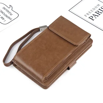 Fierbinte de vânzare bărbați de portofel multifunctional cu fermoar, catarama telefonul mobil geanta de culoare solidă PU titularului documentului