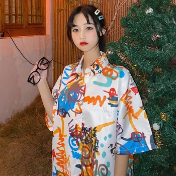 Vintage Femei Tricouri Plaja Stil Harajuku Streetwear Guler de Turn-down Doamnelor Topuri de Vara Bluze Largi