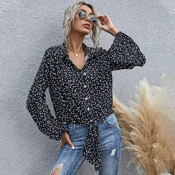 Moda Puff Maneca Bluza Femei Casual Toamna Pieptul Singur Bandaj Șifon Cămașă De Dragoste De Top Model Bluza Pentru Femei 2020 Nou