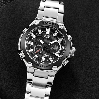 Analogic Digital Ceas Barbati de Lux din Oțel Inoxidabil Ceas de mână 5Bar Rezistent la Apă, Cronograf Automat Multifuncțional Ceas