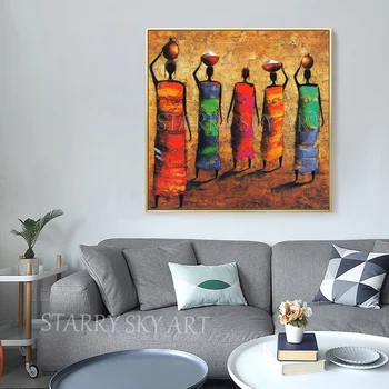 Design excelent pictate manual de Înaltă Calitate, Moderne, Abstracte Femeie Africană Pictura in Ulei pe Panza de Artă plastică Africa Cifre Pictura