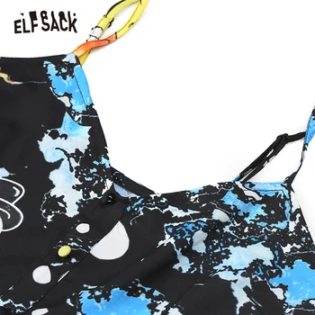 ELFSACK de Imprimare Grafic Negru Casual Femei, Rochii de Șifon Curea 2020 Toamna ELF de Pe Umăr Stil Plajă Feminin Rochie de Vacanță