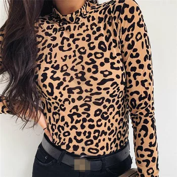 Bluze Pentru Femei De Moda Leopard De Imprimare Turtle Neck Bluza De Toamna Cu Maneca Lunga Tricouri Petrecerea Doamnelor Haine Femei Bluze Si Topuri