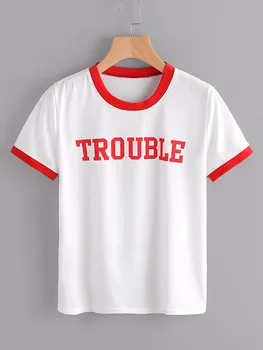 PROBLEME cu Femeile ringer Tee red Scrisoarea Imprimate tricou de moda haine de bumbac Tumblr camasi Grafice t-shirt, Pulovere Top
