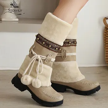 Sgesvier 2020 nou sosiți de vânzare la cald cizme de zapada pentru femei pantofi de iarna turma rotund toe ține de cald pantofi casual femei la jumătatea vițel cizme