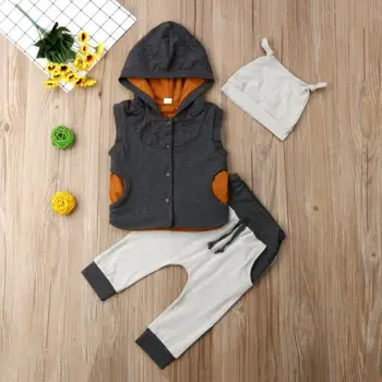 3PCS Copii Baby Boy Haine cu Glugă Blaturi Vesta+Pantaloni Lungi Tinutele Set Trening