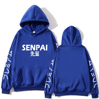Iarna nou anime Senpai Design tipărite fleece bărbați hoodie bărbați și femei de stradă în stil amuzant negru cu gluga pentru bărbați îmbrăcăminte de iarnă