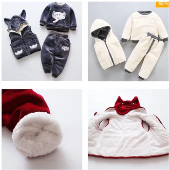 Noi 2020 Copii Băieți Fete Set gros de Iarna Desene animate Pisica Copii Îngroșarea Vesta cu Gluga+Pulover+Pantaloni 3Pcs Costume Sportive Imbracaminte Copii