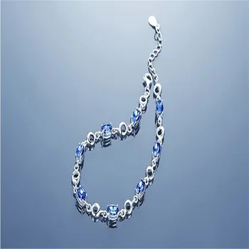 S925 Farmec de Modă pentru Femei Brățară de Lanț de Partid de sex Feminin Albastru de Cristal Brățară coreea Style Bijuterii Cadouri