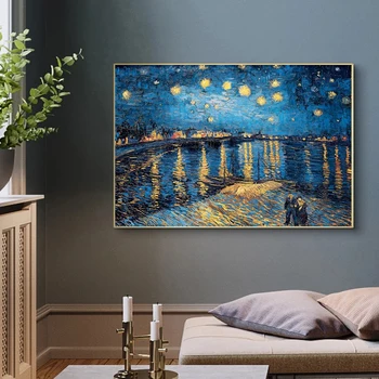 Impresionist Van Gogh, Noapte Înstelată Pictură în Ulei Reproducerea pe Panza, Postere si Printuri de Arta de Perete de Imagine pentru Camera de zi