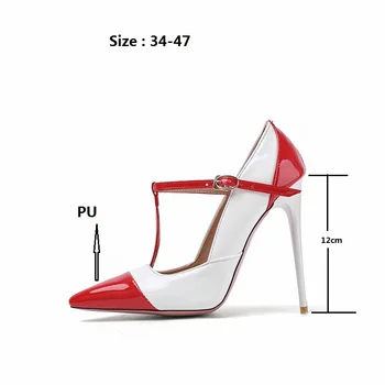 2020 Nou PU Piele Femei Pompe tacones mujer Sexy Stilet Tocuri de 12cm T-Curea Pantofi de Partid pentru Femei Femeile se Amestecă Culoare Pompe de Toc